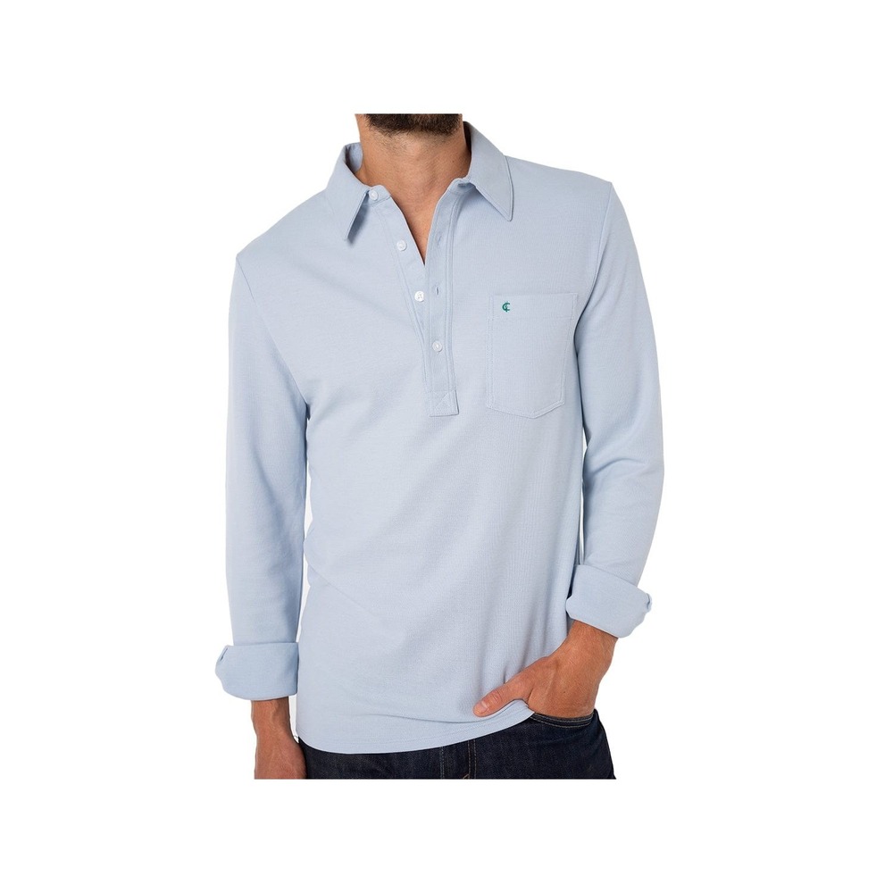 CRIQUET Slim Fit Long Sleeve Players Polo Shirt Frosty Blue Pique COTTON Size S